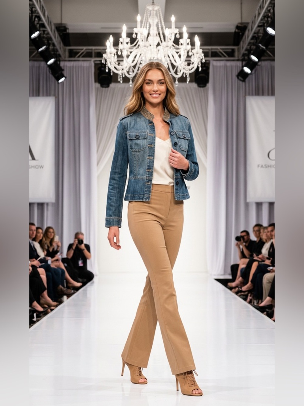 INC International Concepts Embellished Blue Denim Jacket with Gold Sequins